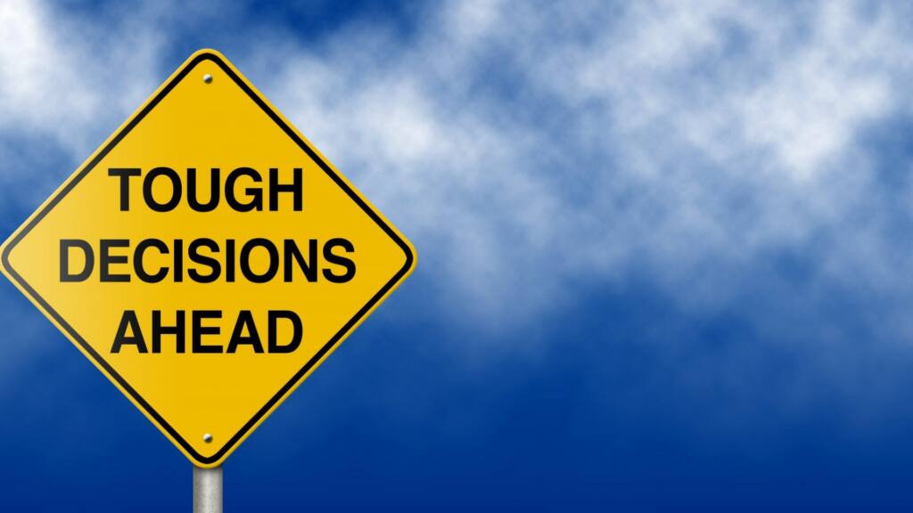 A signal with Tough Decisions Ahead mention on it used for the newsletter by Canadian Shield Health Care Services